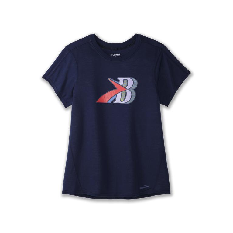 Brooks Distance Graphic Women's Short Sleeve Running Shirt - Navy/B (47863-FZMB)